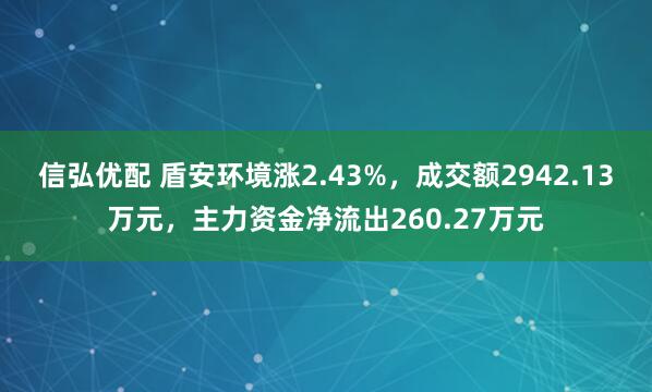 信弘优配 盾安环境涨2.43%，成交额2942.13万元，主力资金净流出260.27万元